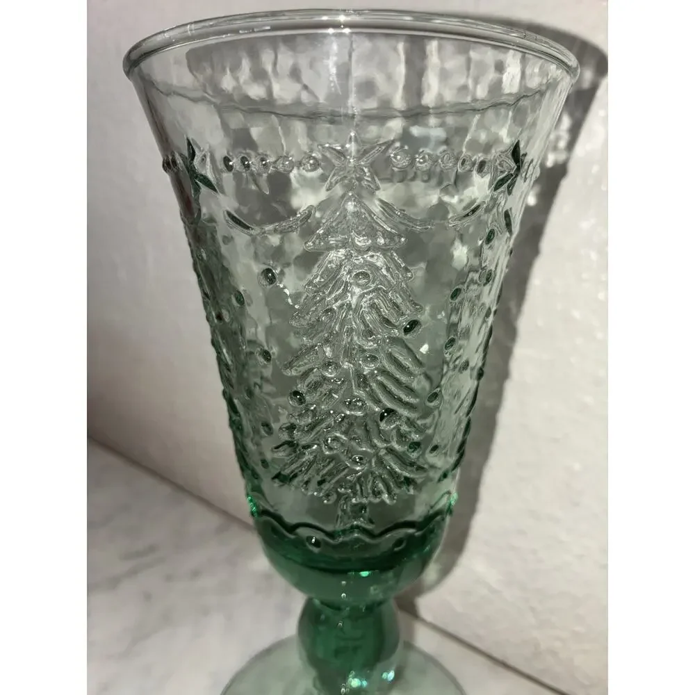 Studio Nova Holiday Cheer Handmade Goblets Christmas Trees Glasses 12oz Set Of 3